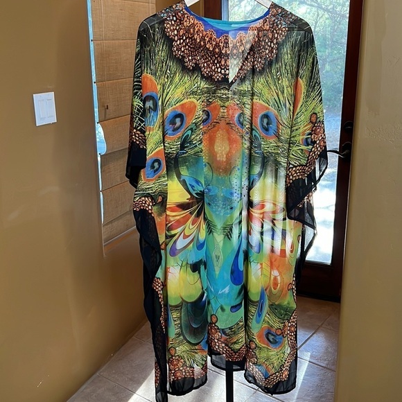 Indian Bazaar Vintage Peacock Jeweled Kaftan Free Size - Picture 7 of 9